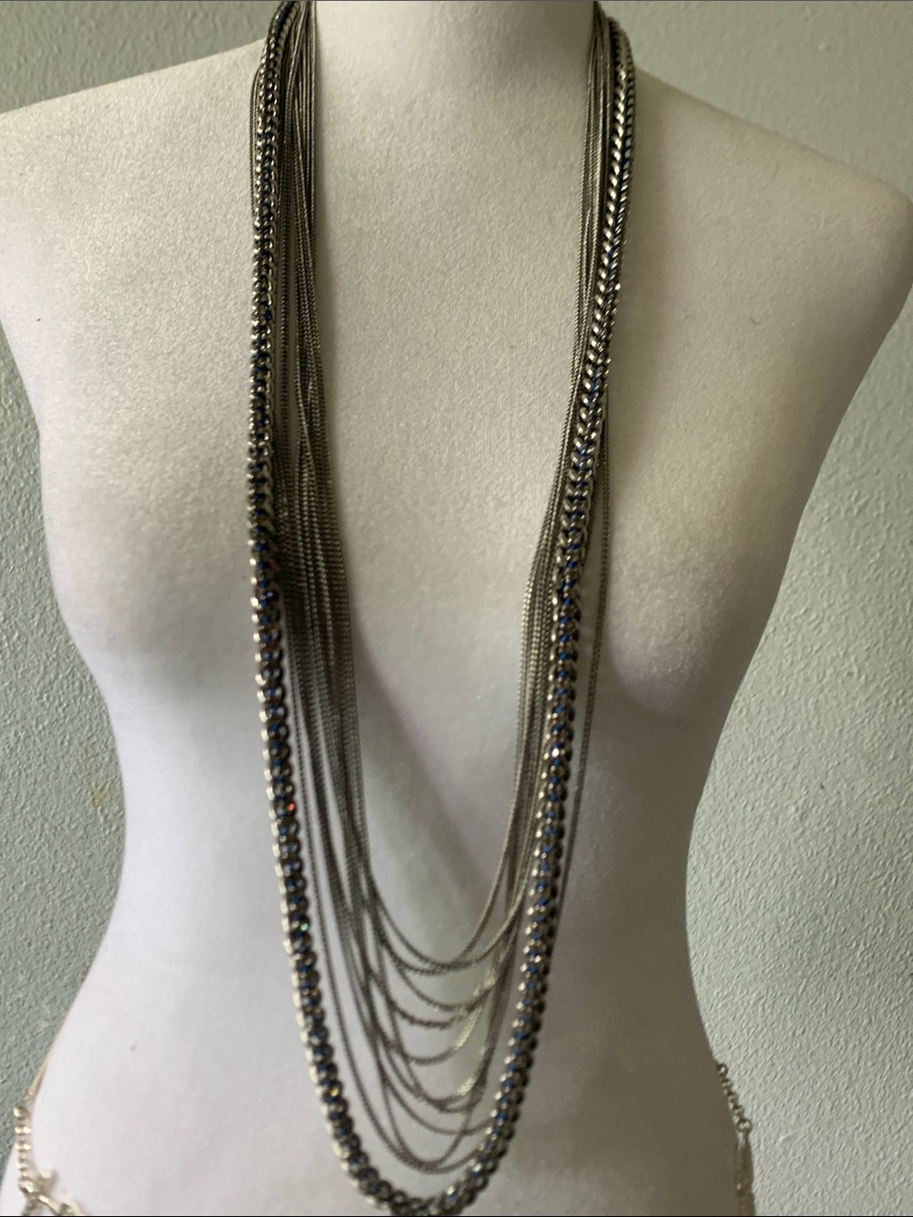 NWOT Multi-Strand Silver with Clear Rhinestones Statement Necklace